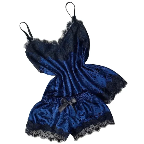 Conjunto de pijama de veludo com laço - Sexy e Confortável - Imagem 6