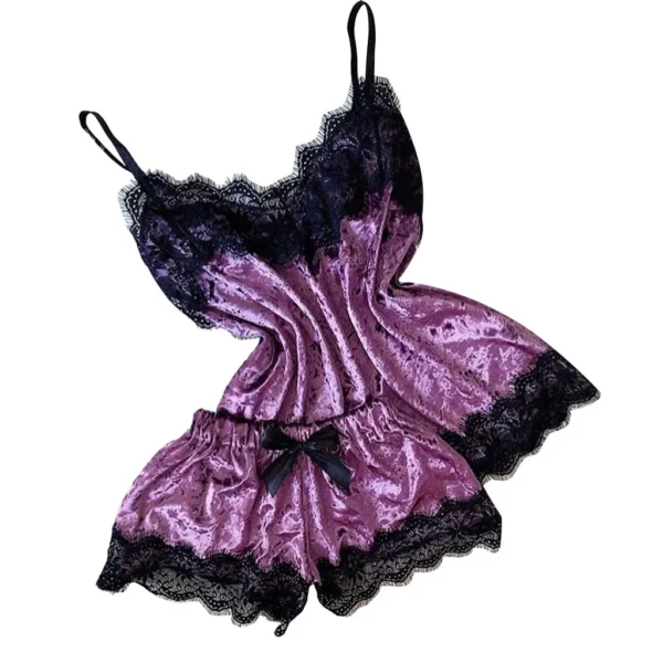 Conjunto de pijama de veludo com laço - Sexy e Confortável - Imagem 3