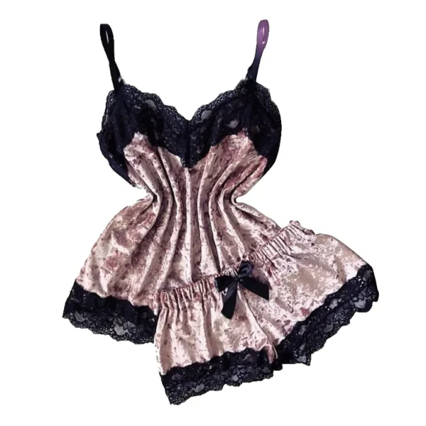 Conjunto de pijama de veludo com laço - Sexy e Confortável - Imagem 2