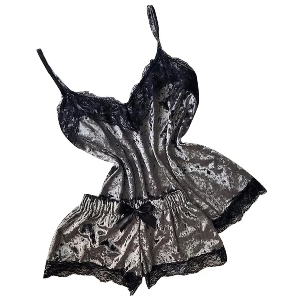 Conjunto de pijama de veludo com laço - Sexy e Confortável - Imagem 7