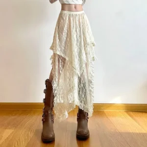 Saia de Renda Assimétrica - Estilo Boho e Vintage