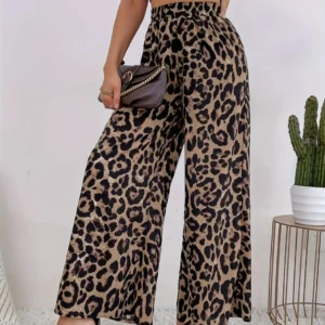 Calça feminina de estampa de leopardo - Estilo europeu e americano