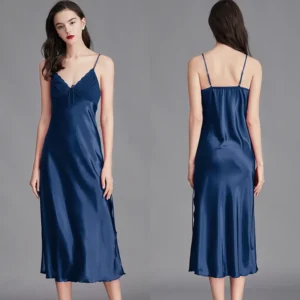 Camisola longa sem mangas de seda e cetim - Sexy e Confortável