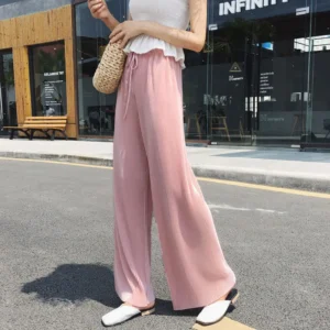 Calça feminina de seda gelada - Estilo coreano e confortável