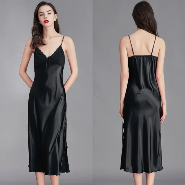Camisola longa sem mangas de seda e cetim - Sexy e Confortável - Imagem 2