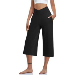 Calça feminina 3/4 de cintura alta - Estilo casual e confortável