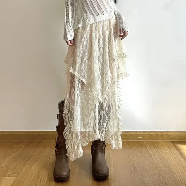 Saia de Renda Assimétrica - Estilo Boho e Vintage - Imagem 2